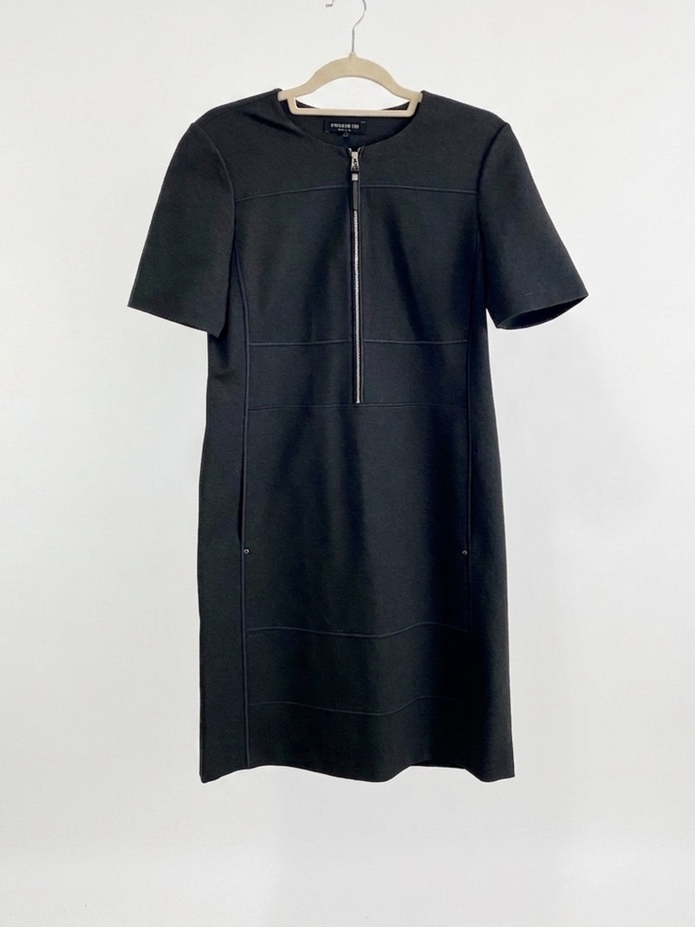 Lafayette 148 New York Gray Half-Zip Ponte Sheath Dress Size Small Quiet Luxury